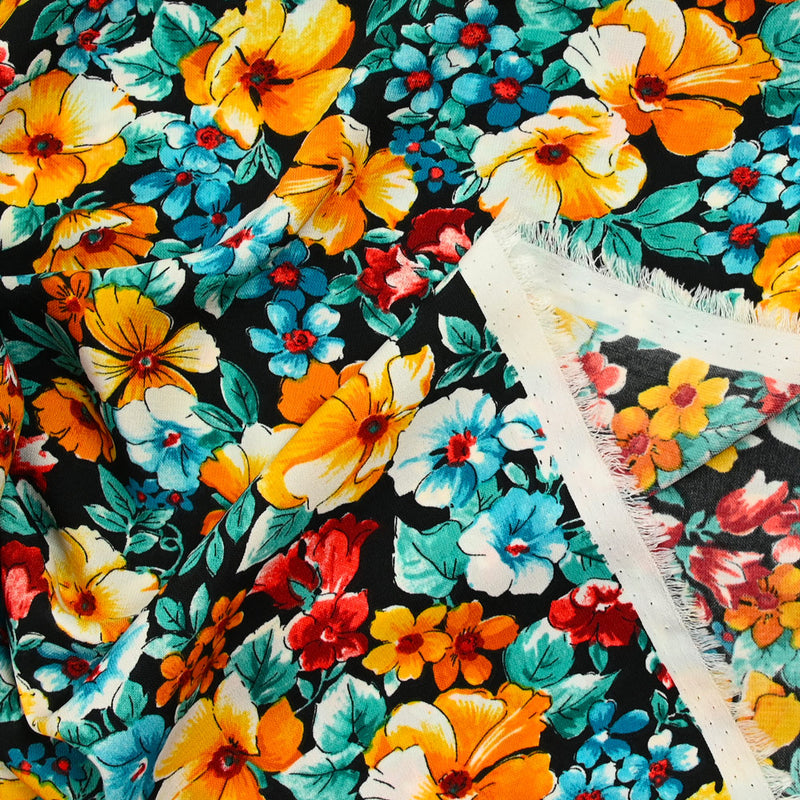 Microfibre imprimée polyester fleurs Nathacha fond noir