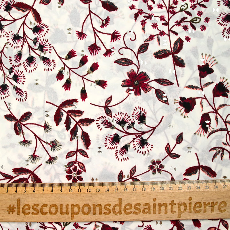 Crêpe polyester imprimé botanique fond blanc