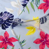 Popeline de coton imprimée fleurs tropicales fond bleu ciel