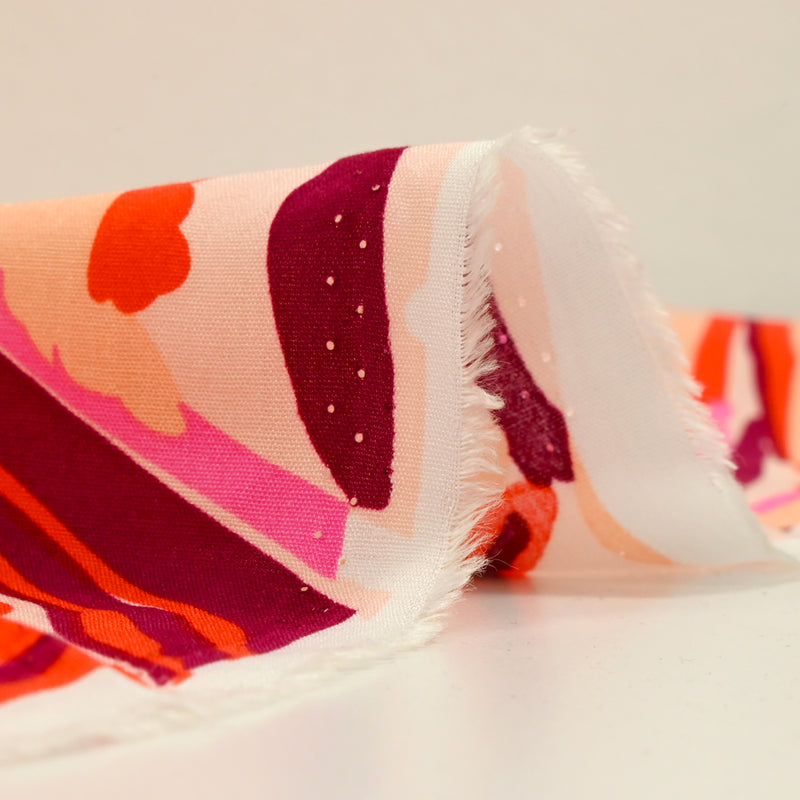 Viscose imprimée vague rose et rouge