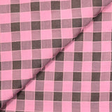 Polyviscose à carreaux ligne velours rose et taupe