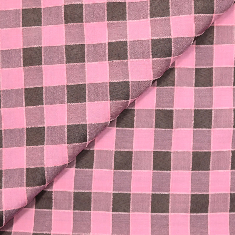 Polyviscose à carreaux ligne velours rose et taupe