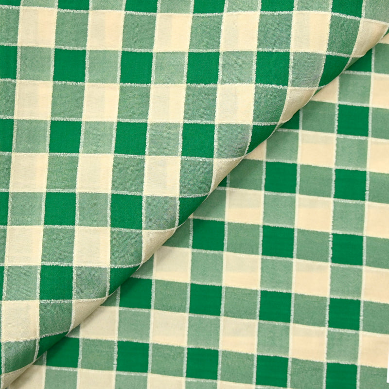 Polyviscose à carreaux ligne velours vert foncé et beige