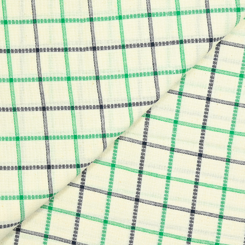 Checkered cotton green and navy ecru background