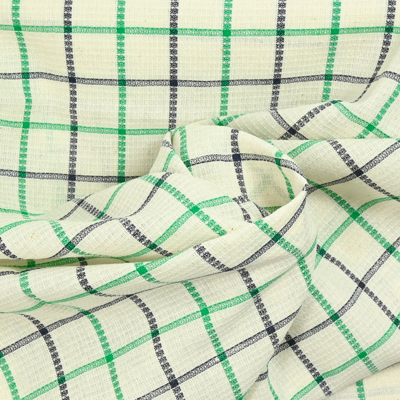 Checkered cotton green and navy ecru background