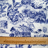 100% Lin imprimé nature vivante marine fond blanc
