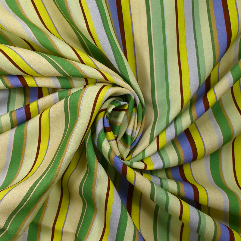 Viscose imprimée rayure arlequin vert et jaune fluo