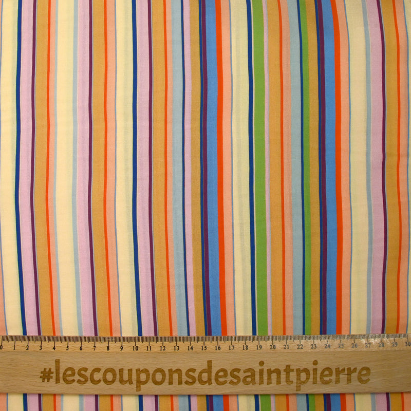Viscose imprimée rayure arlequin pêche et bleu