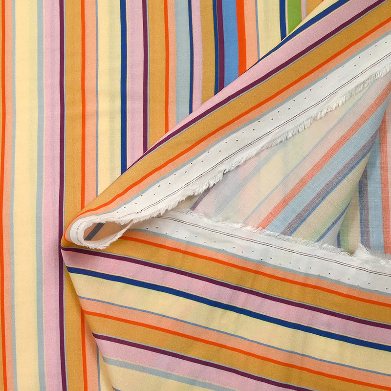 Viscose imprimée rayure arlequin pêche et bleu