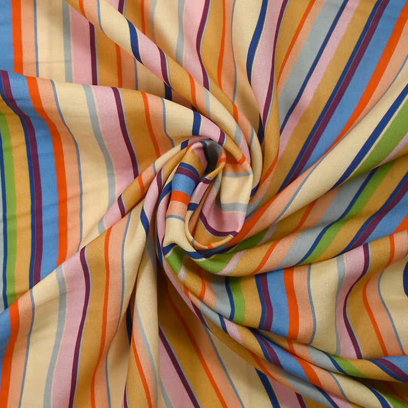 Viscose imprimée rayure arlequin pêche et bleu