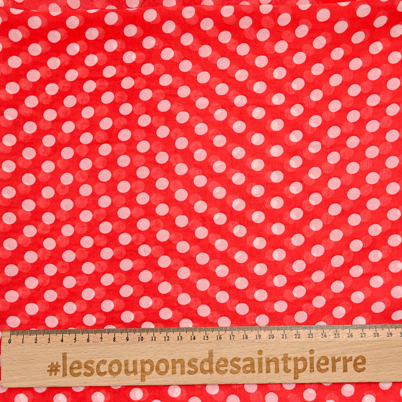 Mousseline de polyester imprimée pois blanc fond rouge