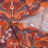 Velours de coton côtelé imprimé cachemire orange fond violet