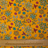Velours de coton côtelé imprimé fleurs à l'ancienne fond moutarde