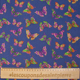 Velours de coton côtelé imprimé papillons fond indigo