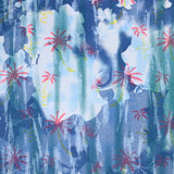 Satin de coton élasthanne lourd palmier corail fond bleu