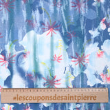 Satin de coton élasthanne lourd palmier corail fond bleu