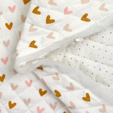 Coton matelassé double face Aurora pois et cœurs fond blanc au mètre