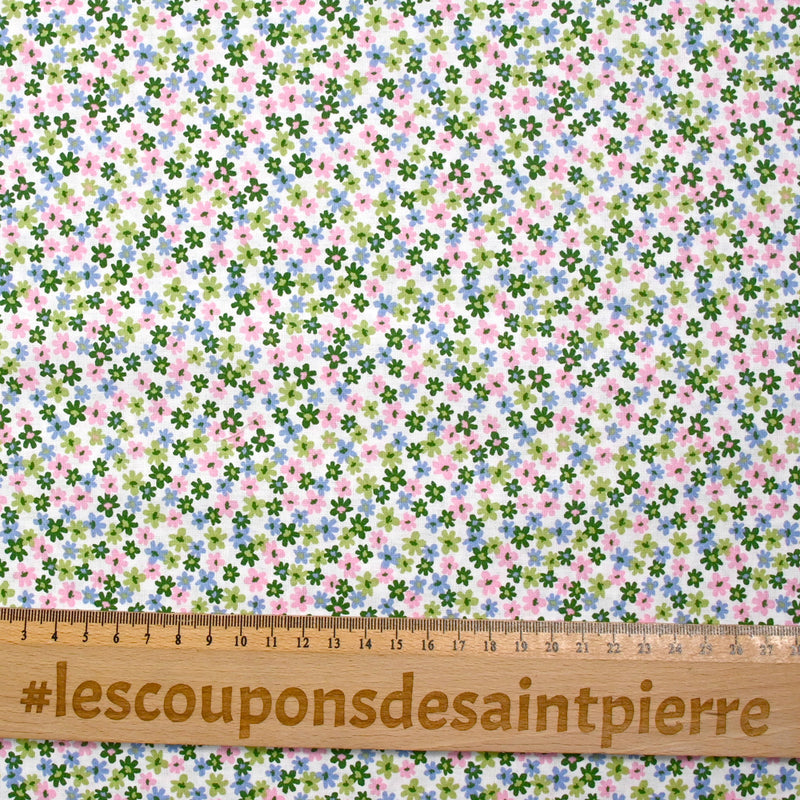 Cotton Printed Chantale Flowers Green and Rose
