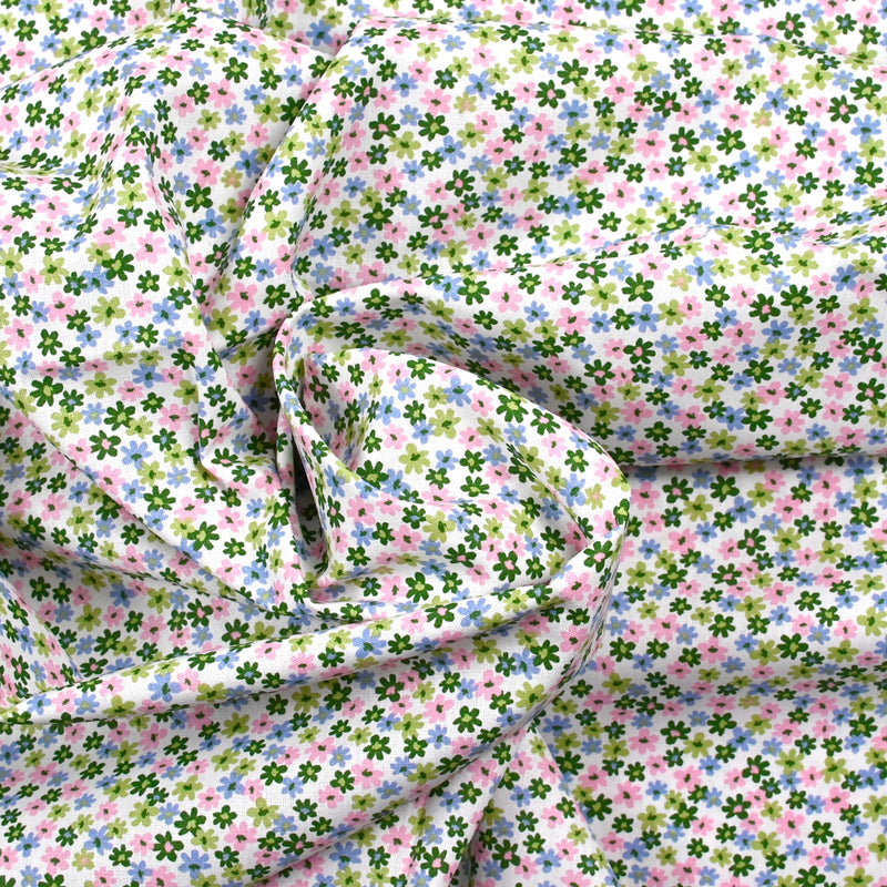 Cotton Printed Chantale Flowers Green and Rose