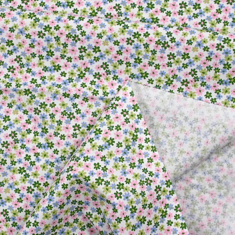 Cotton Printed Chantale Flowers Green and Rose