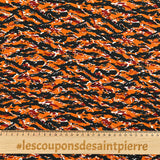 Printed viscose black and burnt orange flames