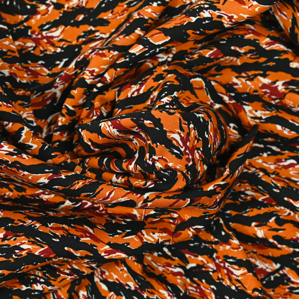 Viscose imprimée flammes noir et orange brûlé