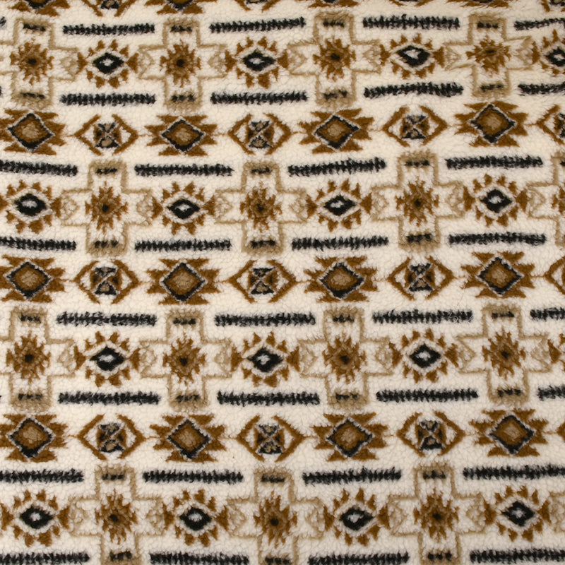 Fausse fourrure sherpa aztèque marron fond blanc cassé