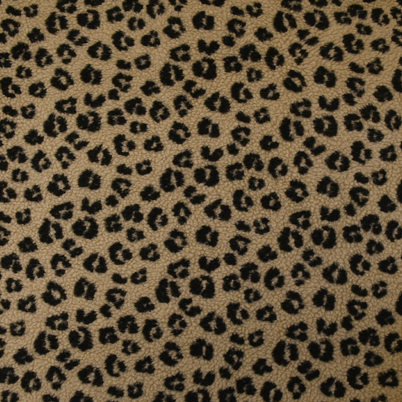 Fausse fourrure sherpa léopard noir fond marron