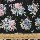 Viscose crepe printed navy flowers and old pink black background