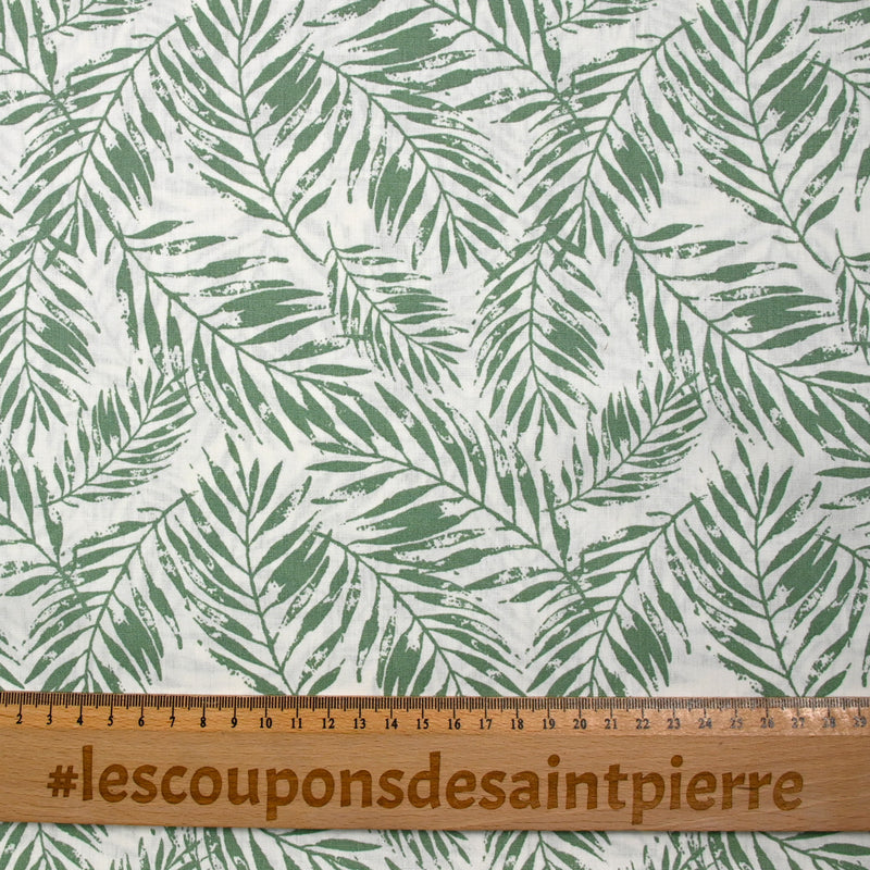 Coton imprimé empreinte de fougère fond blanc
