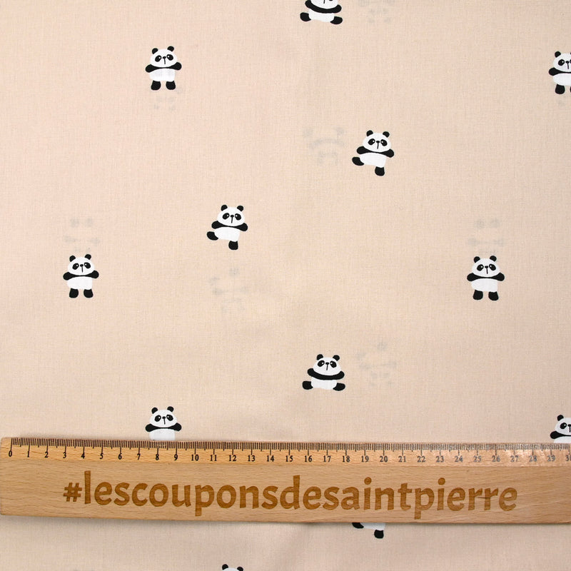 Coton imprimé panda fond sable rosé