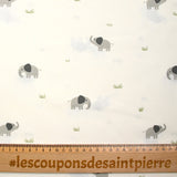 Coton imprimé éléphant fond écru