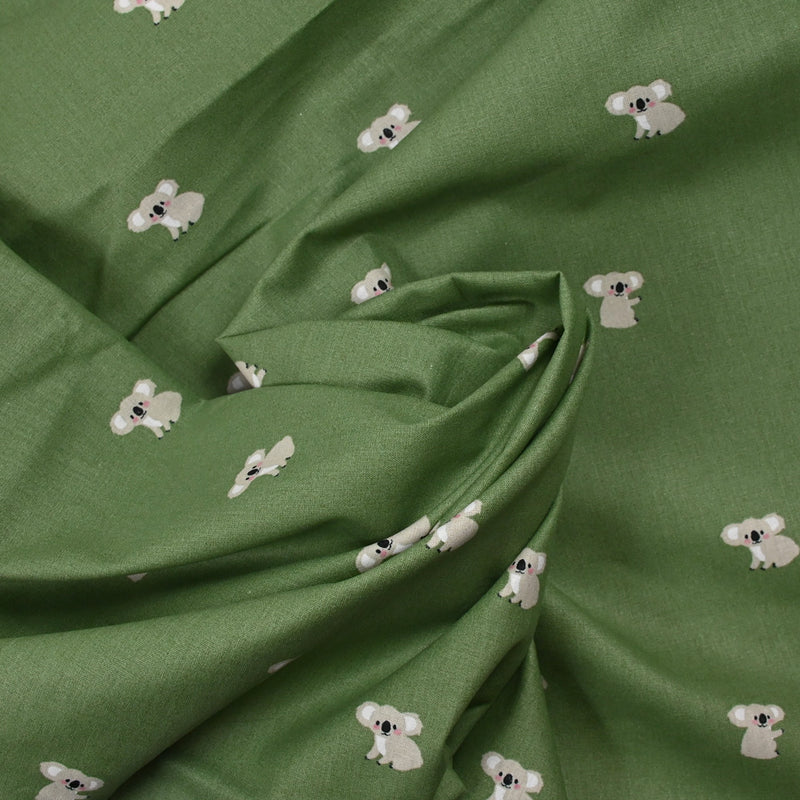 Coton imprimé koala fond vert