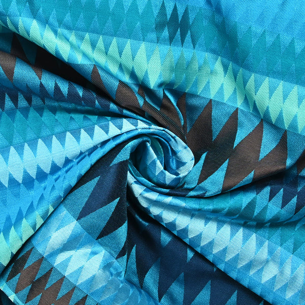 Blue, turquoise and water green polyester jacquard