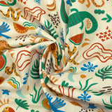 Coton imprimé animaux de la jungle fond écru