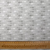 Coton imprimé poisson d'avril fond gris clair