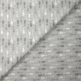 Coton imprimé poisson d'avril fond gris clair