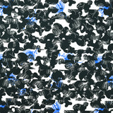 Crêpe viscose imprimé esquisse de fleurs noir et bleu