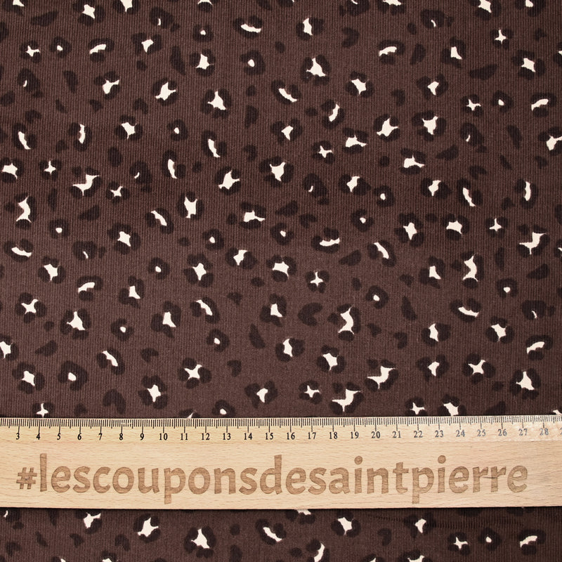 Velours de coton côtelé imprimé guépard fond marron