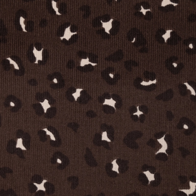 Velours de coton côtelé imprimé guépard fond marron