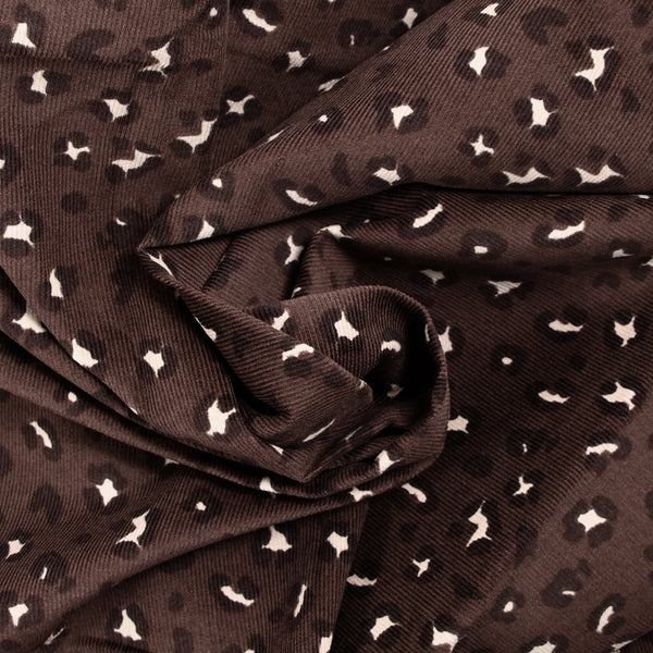 Velours de coton côtelé imprimé guépard fond marron