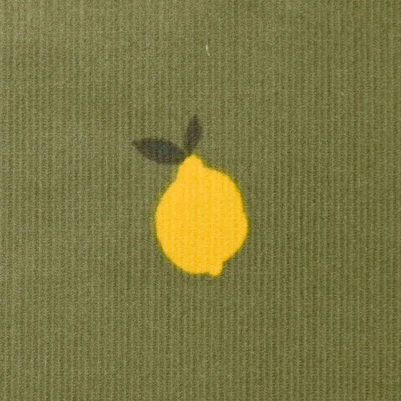 Velours de coton côtelé imprimé citron fond vert