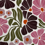 Velours de coton côtelé imprimé botanique rose sur fond blanc