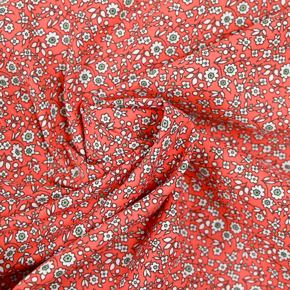 Coupon De Tissu Coton Fleuri Rouge - Dimensions 51 X 75 Cm - Neuf - Fabriqué En France