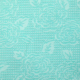 Jacquard nid d'abeille satiné fleurs turquoise et blanc