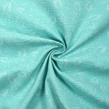 Jacquard nid d'abeille satiné fleurs turquoise et blanc