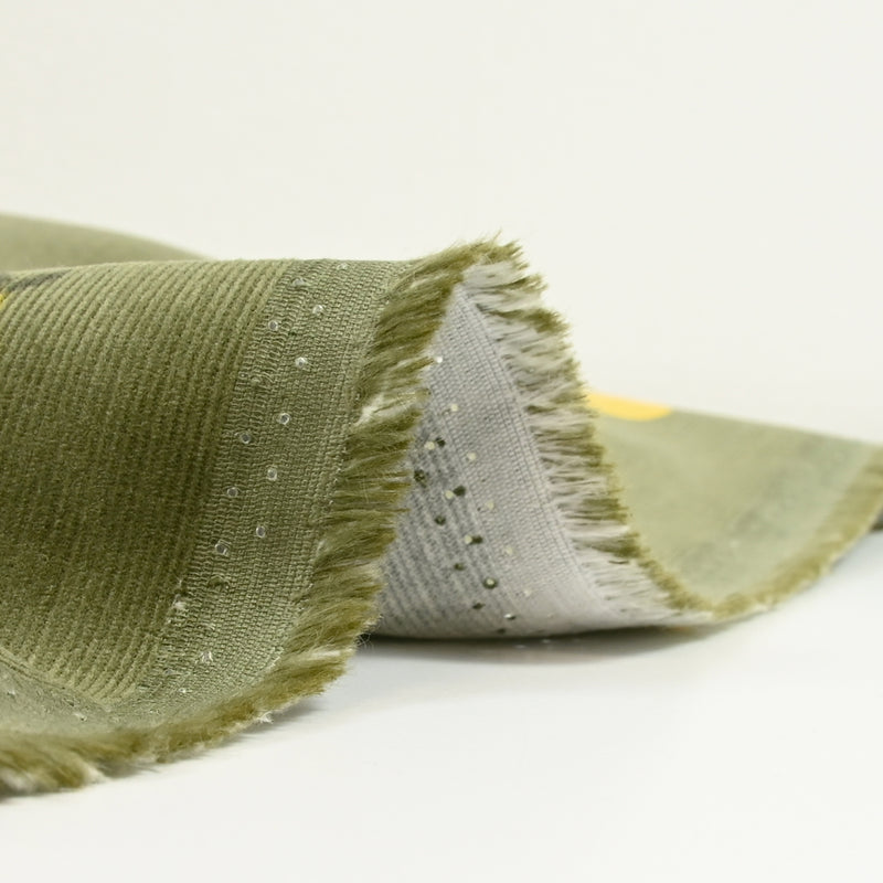 Velours de coton côtelé imprimé citron fond vert