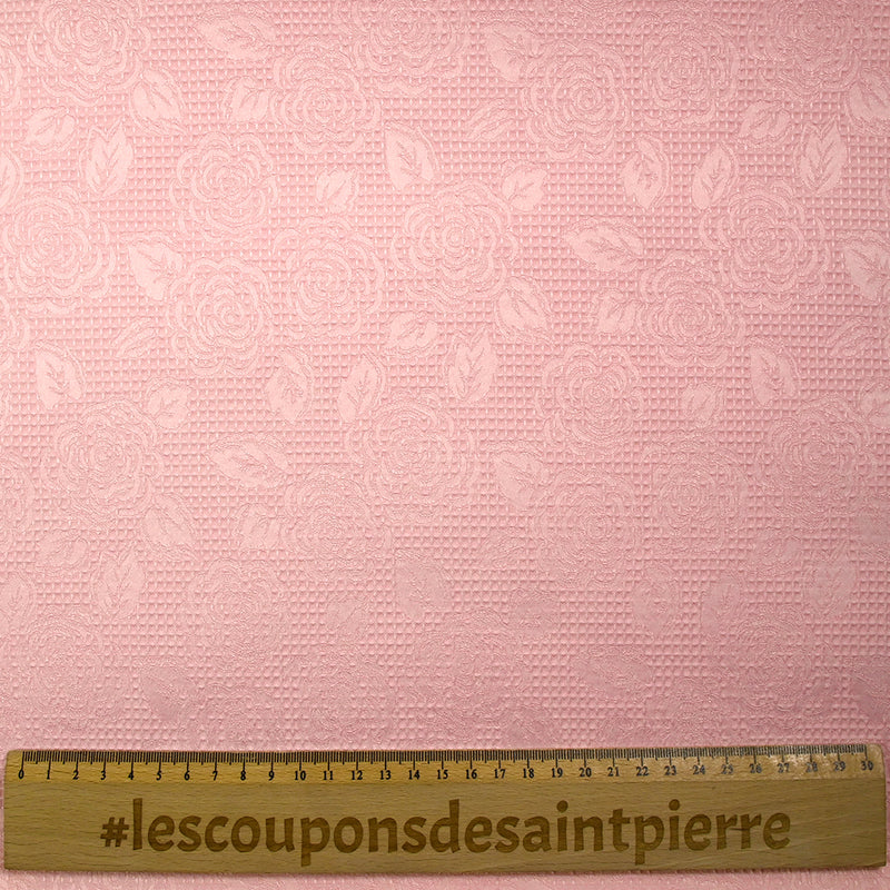 Jacquard Satin Honeycomb Pink Flowers Pastel