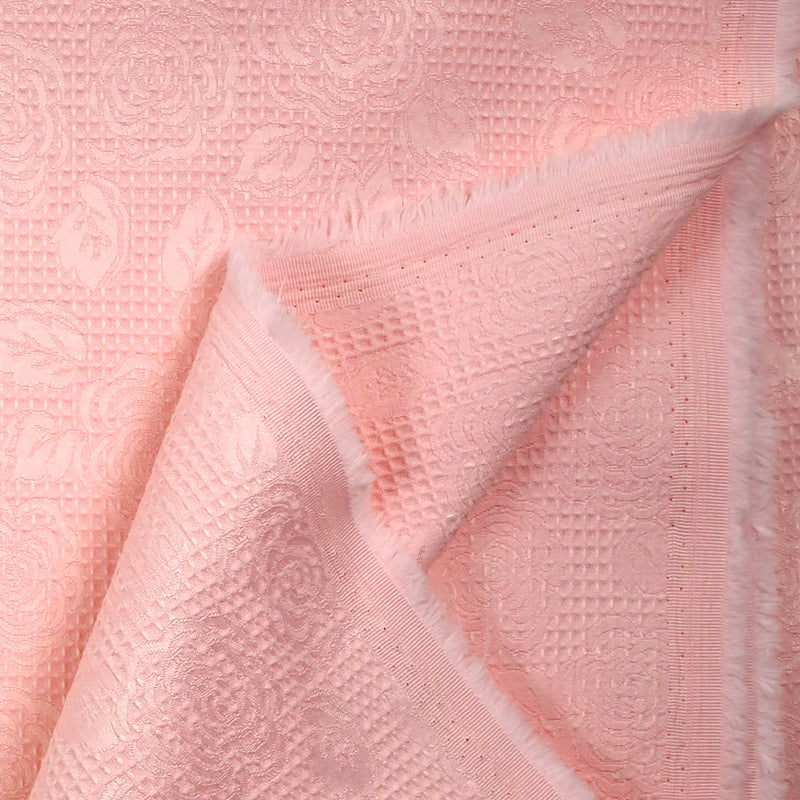 Jacquard Satin Honeycomb Pink Flowers Pastel