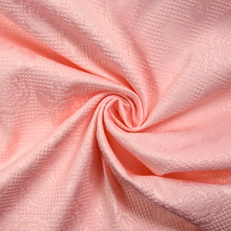 Jacquard Satin Honeycomb Pink Flowers Pastel